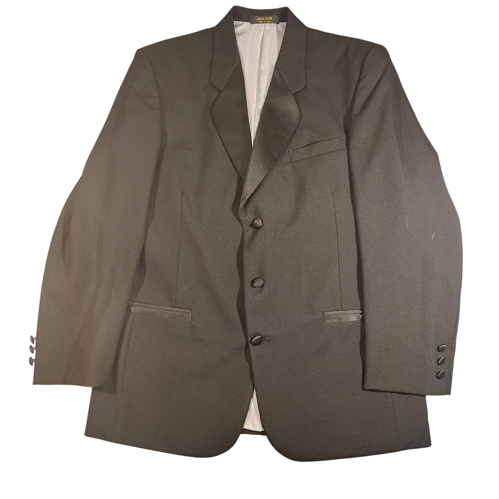 Pierre Cardin Tuxedo Jacket Mens 42 Long Satin Notch Lapel Vintage Made In Usa